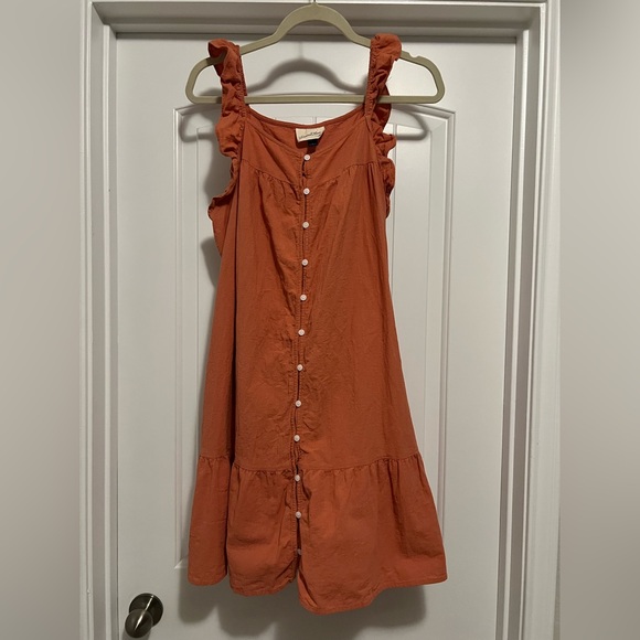 Universal Thread Rust Ruffle Strap Cotton Mini Dress Boho Cottagecore Fall - Picture 2 of 9
